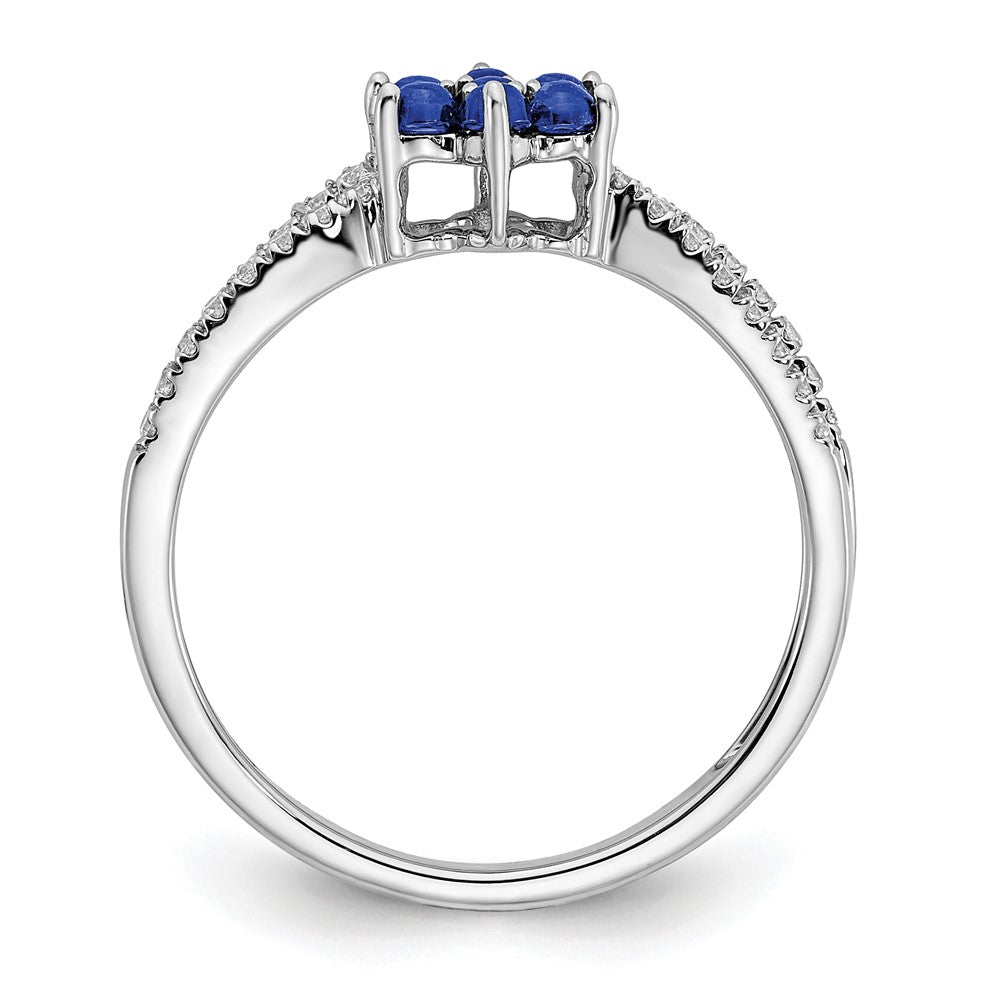 14K Weißgold Ring mit Saphir und echten Diamanten in Blumendesign