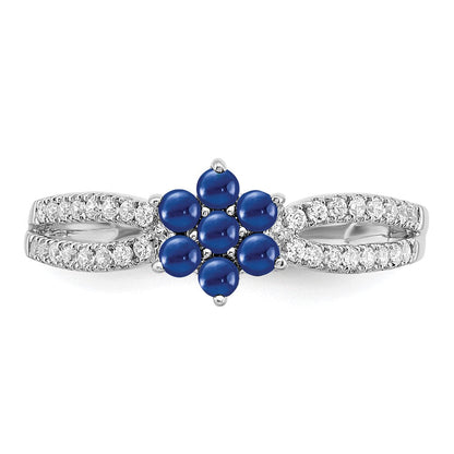 14K Weißgold Ring mit Saphir und echten Diamanten in Blumendesign