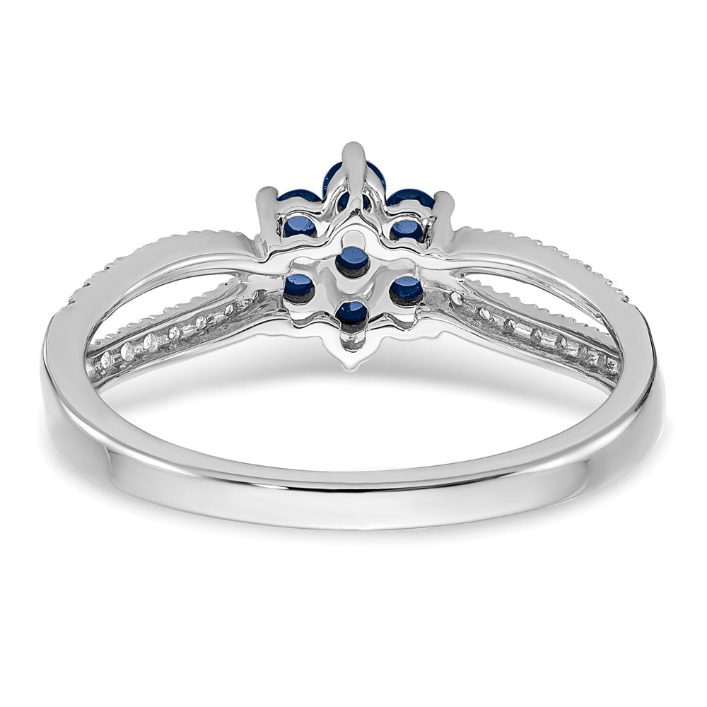 14K Weißgold Ring mit Saphir und echten Diamanten in Blumendesign