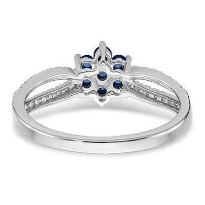 14K Weißgold Ring mit Saphir und echten Diamanten in Blumendesign
