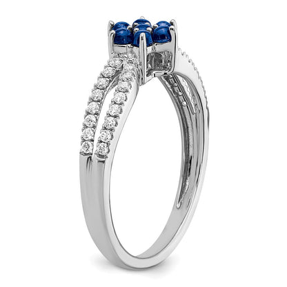 14K Weißgold Ring mit Saphir und echten Diamanten in Blumendesign