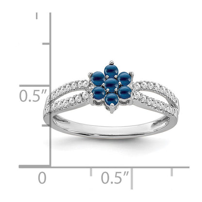 14K Weißgold Ring mit Saphir und echten Diamanten in Blumendesign
