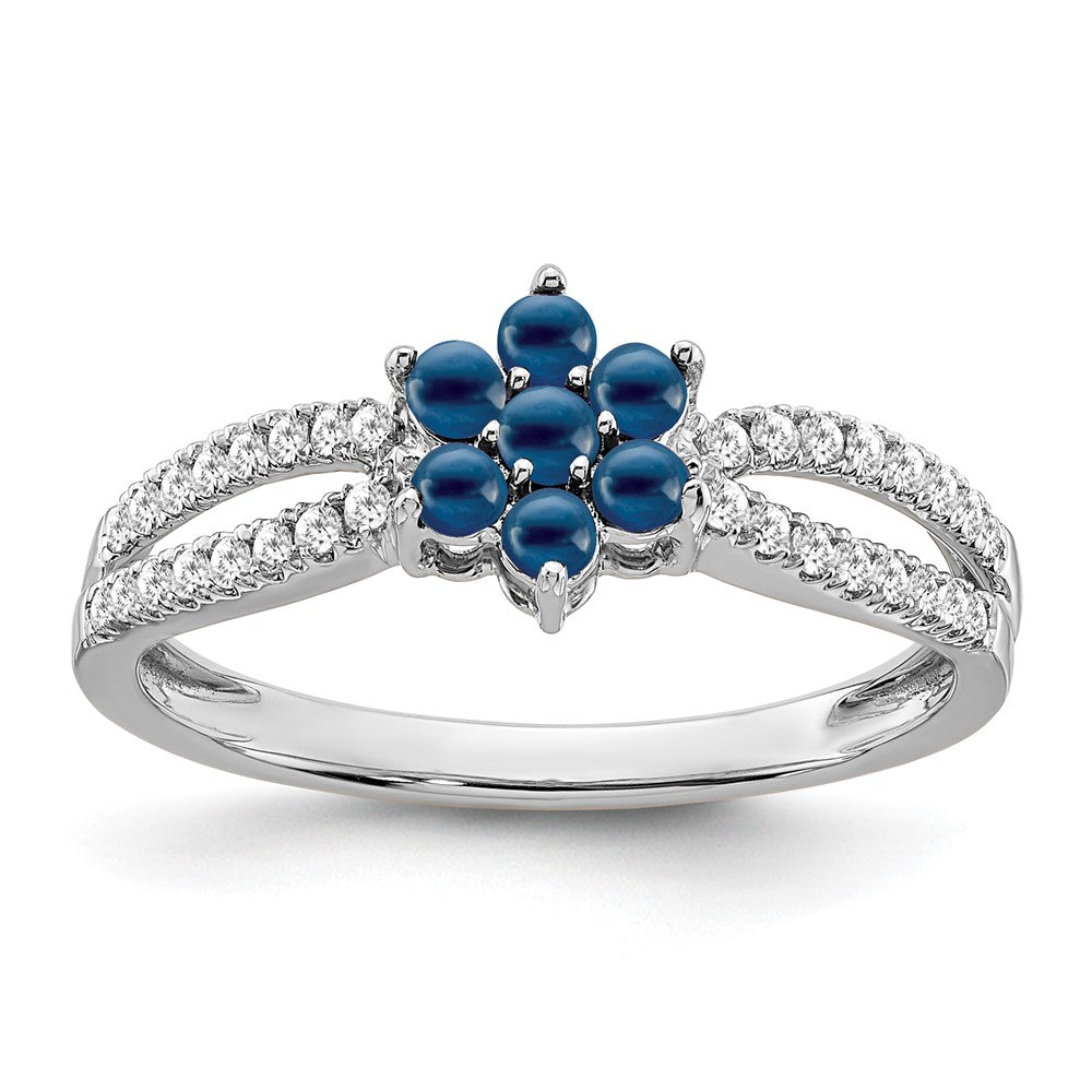 14K Weißgold Ring mit Saphir und echten Diamanten in Blumendesign