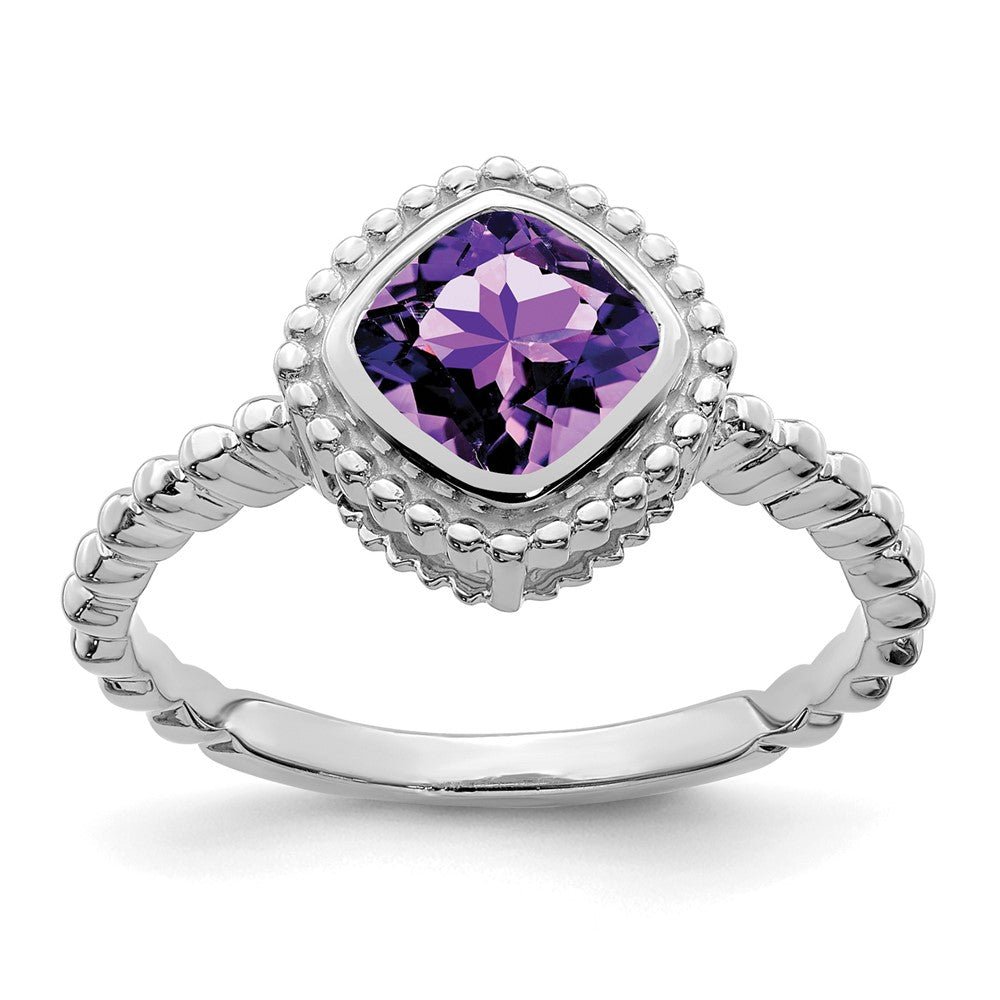 14K Weißgold Ring mit Kissenschliff-Amethyst