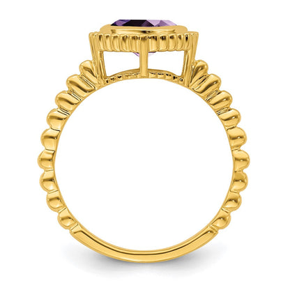14K Gelbgold Ring mit Amethyst im Kissenschliff