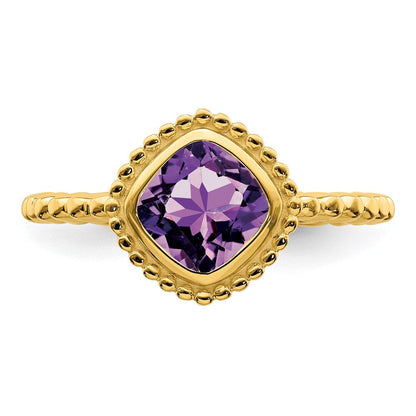 14K Gelbgold Ring mit Amethyst im Kissenschliff