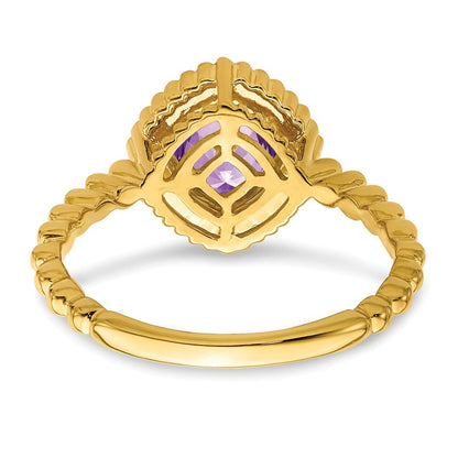 14K Gelbgold Ring mit Amethyst im Kissenschliff