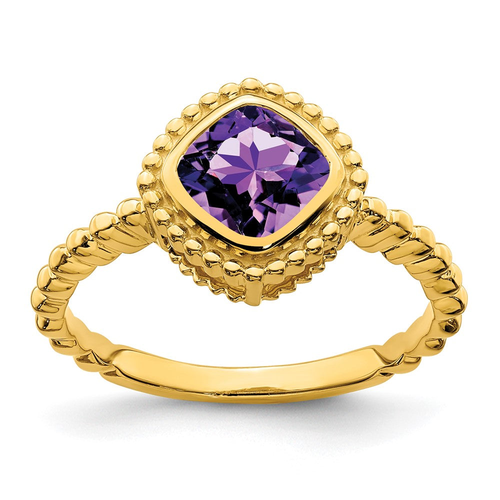 14K Gelbgold Ring mit Amethyst im Kissenschliff