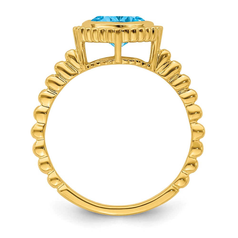 10K Gelbgold Kissen Blautopas Ring