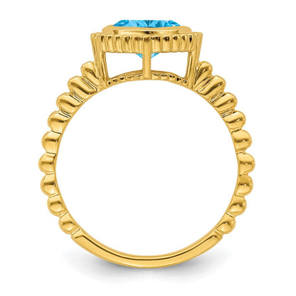 10K Gelbgold Kissen Blautopas Ring
