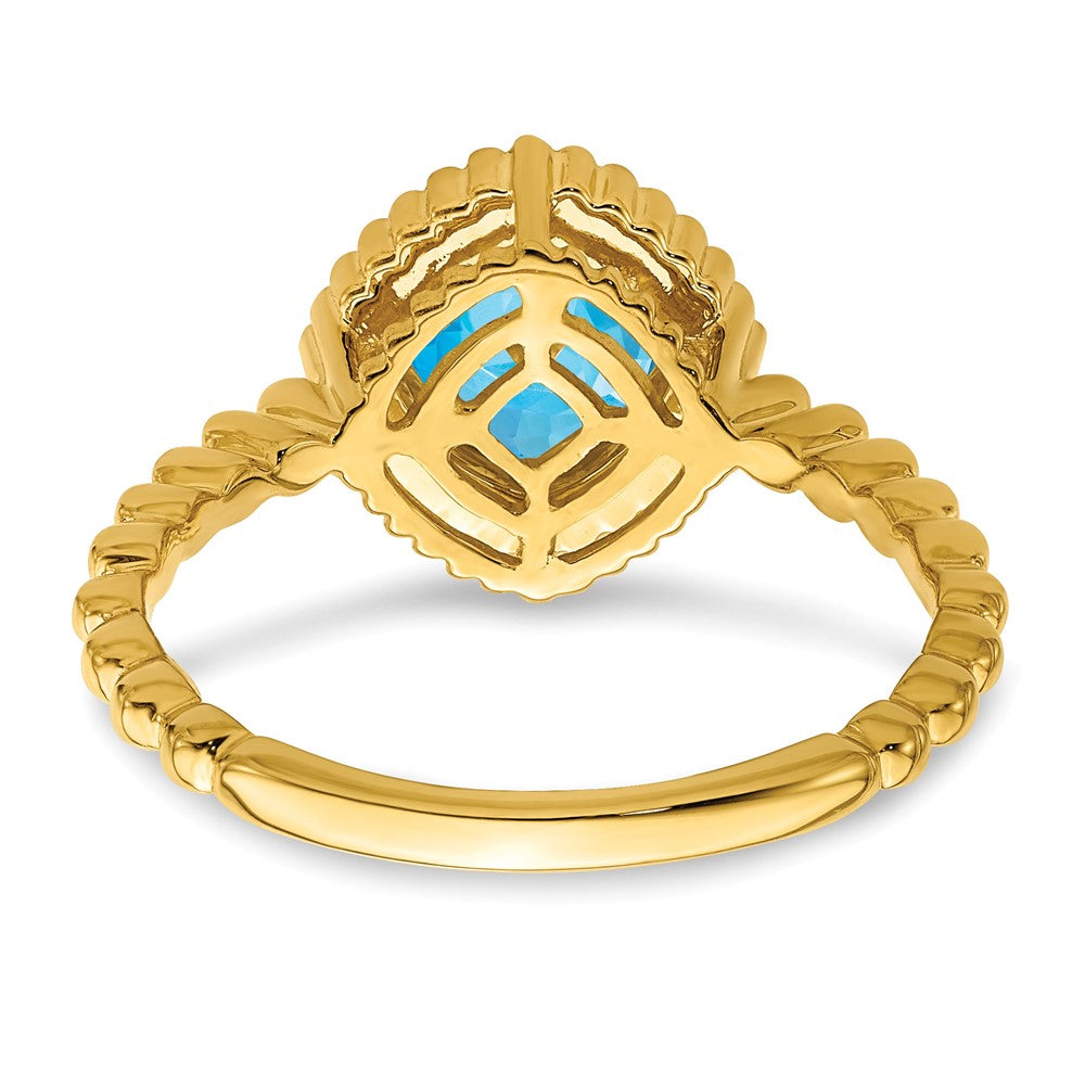 10K Gelbgold Kissen Blautopas Ring