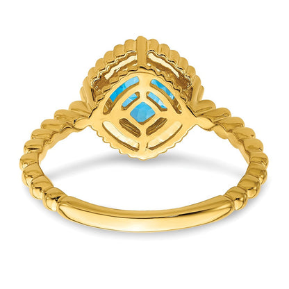 10K Gelbgold Kissen Blautopas Ring