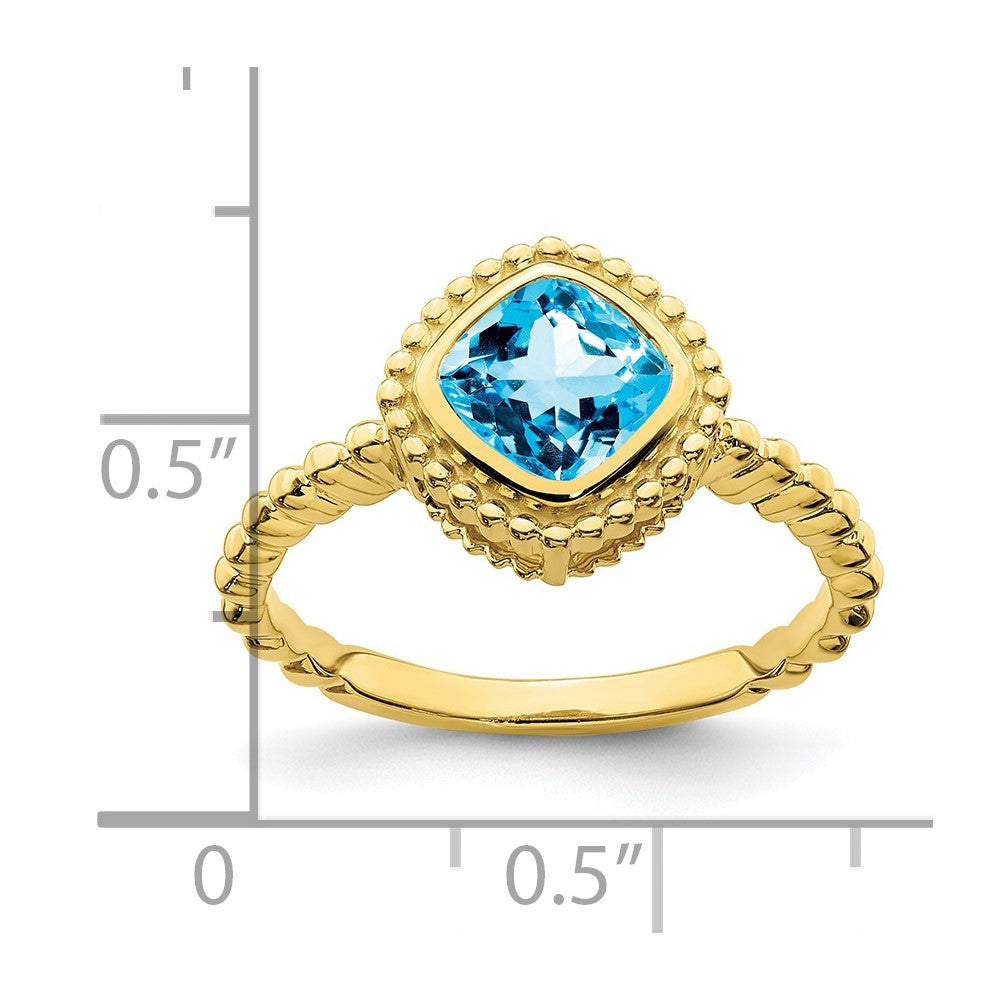 10K Gelbgold Kissen Blautopas Ring