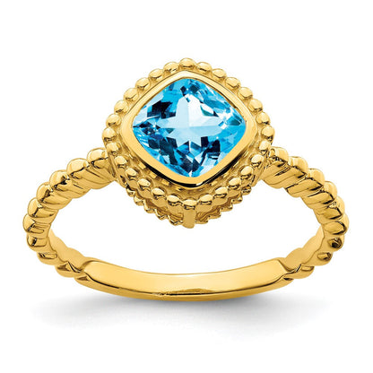 10K Gelbgold Kissen Blautopas Ring
