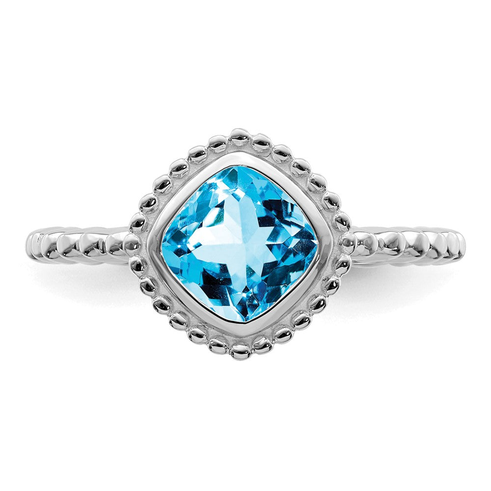 14K Weißgold Ring mit Kissenschliff-Blautopas