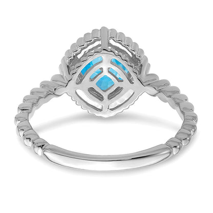14K Weißgold Ring mit Kissenschliff-Blautopas