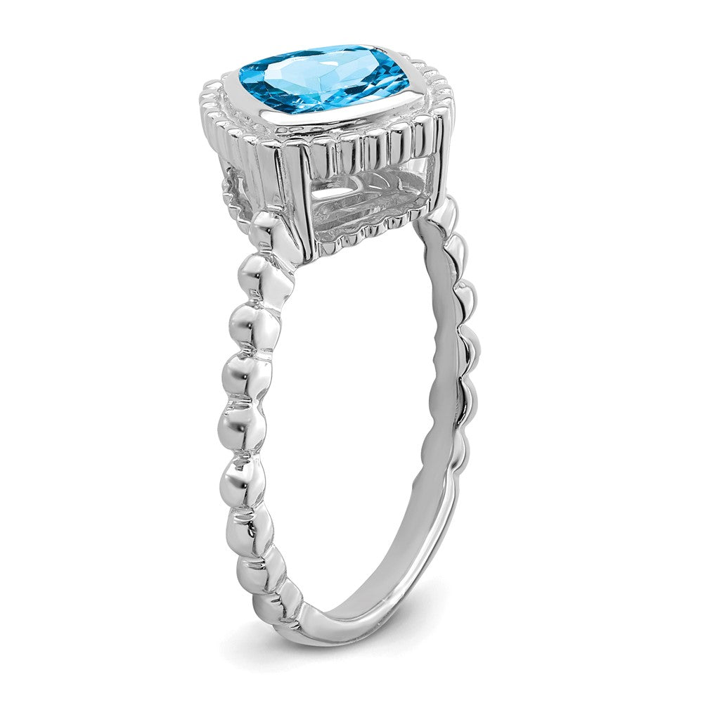 14K Weißgold Ring mit Kissenschliff-Blautopas