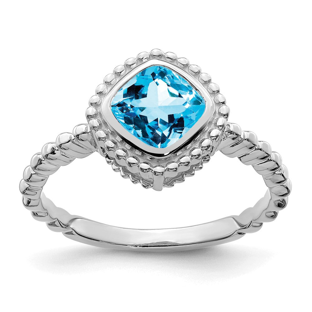 14K Weißgold Ring mit Kissenschliff-Blautopas