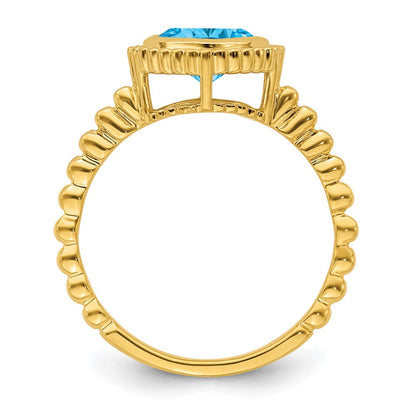 Massiv 14K Gelbgold Kissen Synthetisch Blautopas Ring