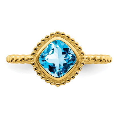 Massiv 14K Gelbgold Kissen Synthetisch Blautopas Ring