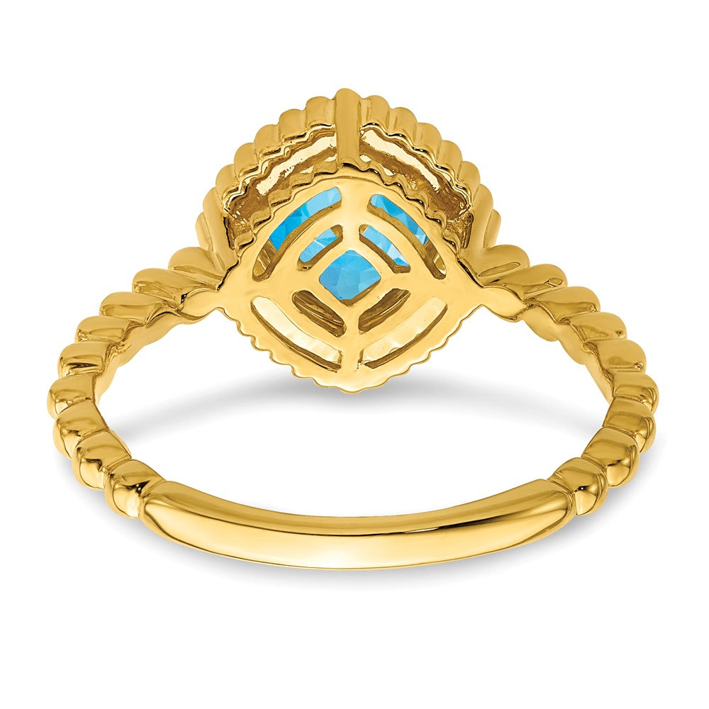 Massiv 14K Gelbgold Kissen Synthetisch Blautopas Ring