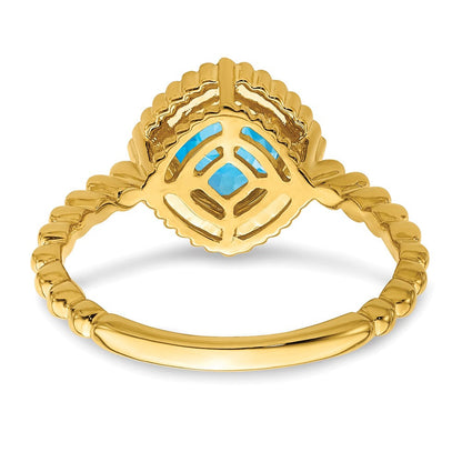 Massiv 14K Gelbgold Kissen Synthetisch Blautopas Ring
