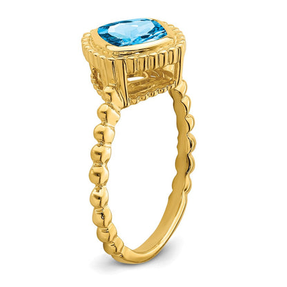 Massiv 14K Gelbgold Kissen Synthetisch Blautopas Ring