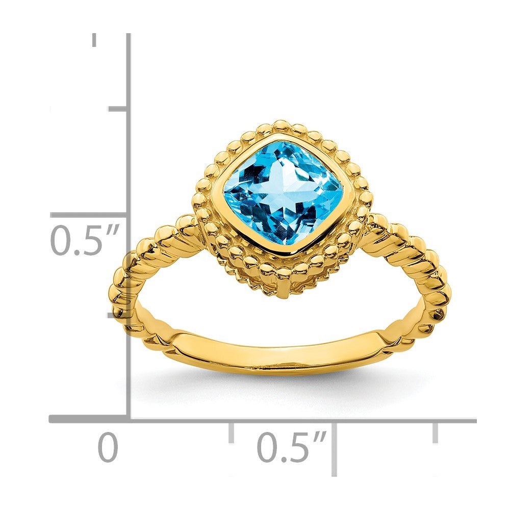 Massiv 14K Gelbgold Kissen Synthetisch Blautopas Ring