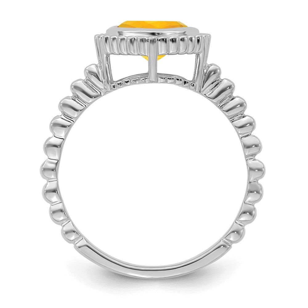 Massiv 14K Weißgold Kissen Synthetisch Citrin Ring