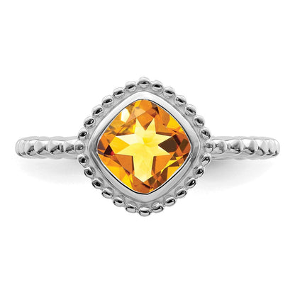 Massiv 14K Weißgold Kissen Synthetisch Citrin Ring