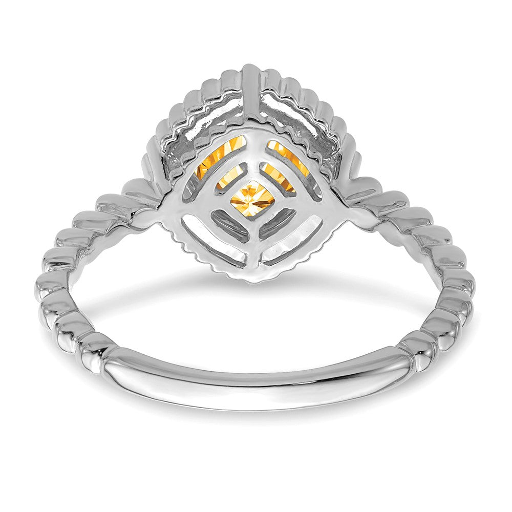 Massiv 14K Weißgold Kissen Synthetisch Citrin Ring