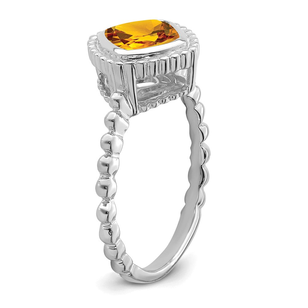 Massiv 14K Weißgold Kissen Synthetisch Citrin Ring