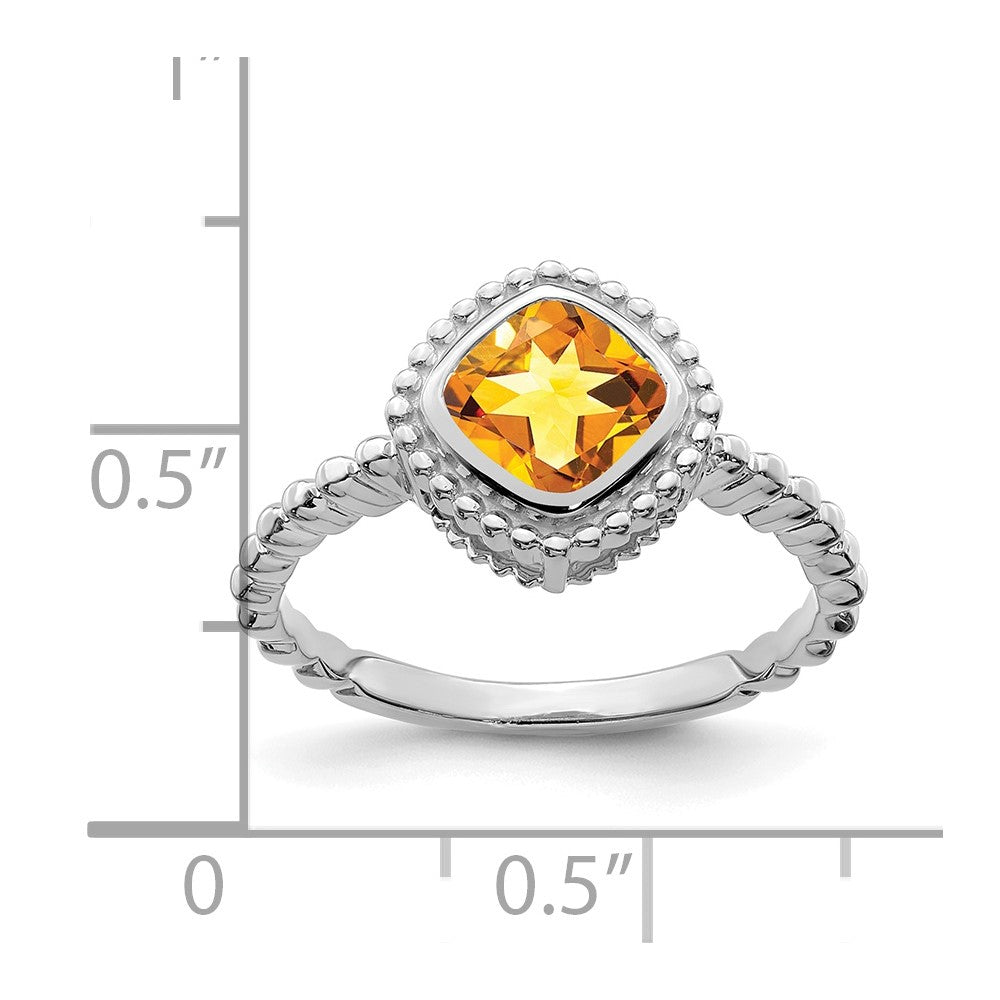 Massiv 14K Weißgold Kissen Synthetisch Citrin Ring