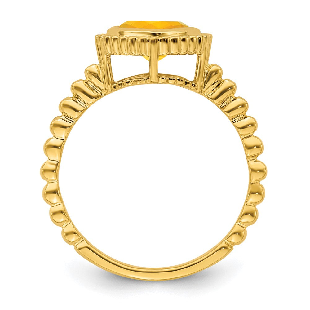 Massiv 14K Gelbgold Kissen Synthetisch Citrin Ring