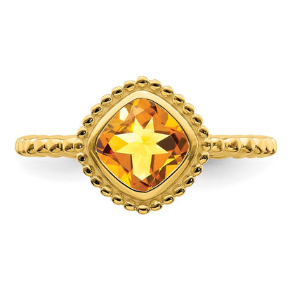 Massiv 14K Gelbgold Kissen Synthetisch Citrin Ring