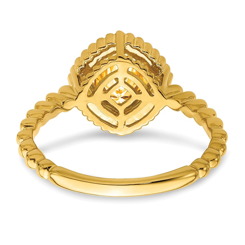 Massiv 14K Gelbgold Kissen Synthetisch Citrin Ring