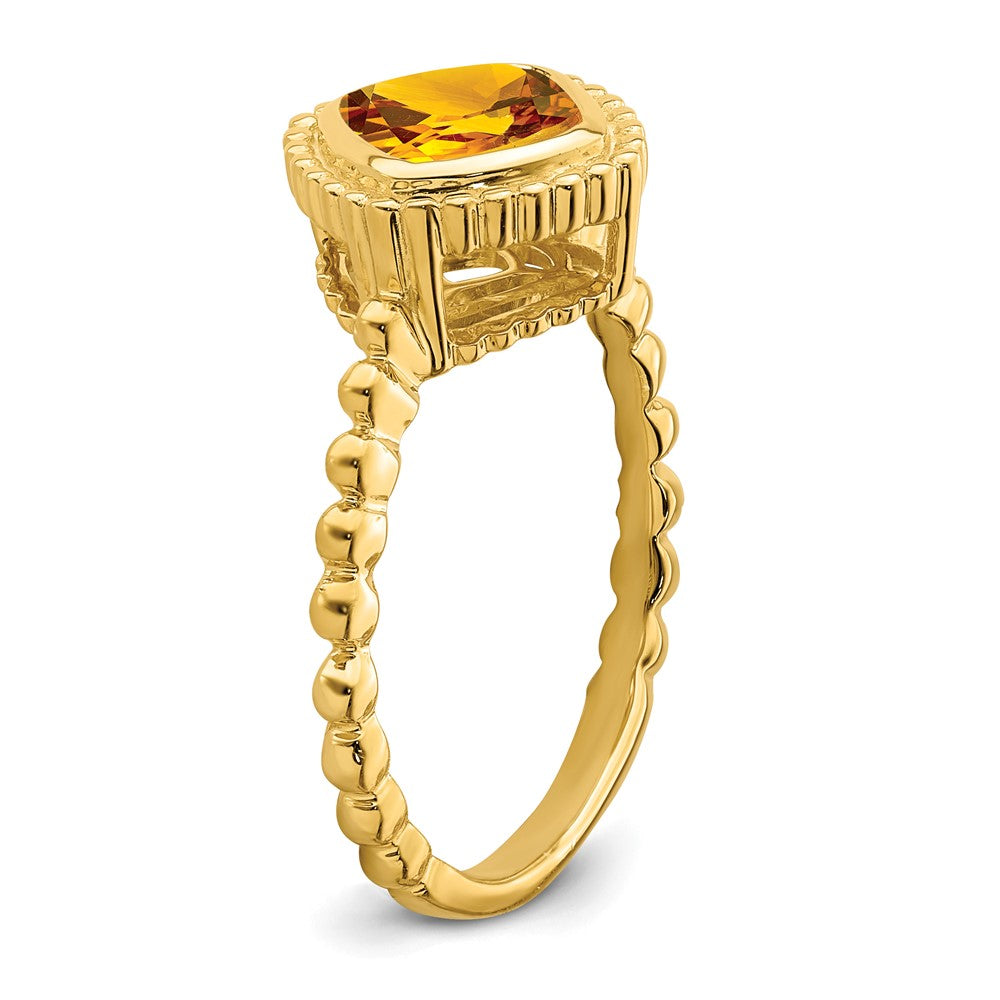 Massiv 14K Gelbgold Kissen Synthetisch Citrin Ring