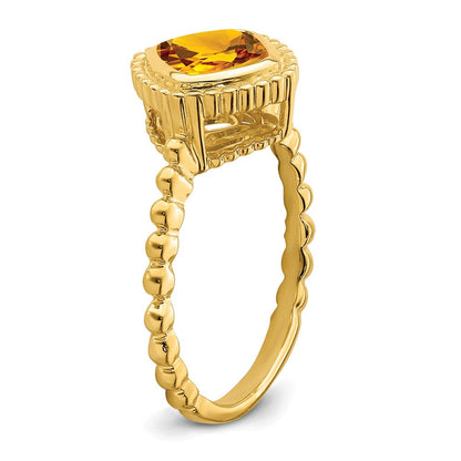 Massiv 14K Gelbgold Kissen Synthetisch Citrin Ring