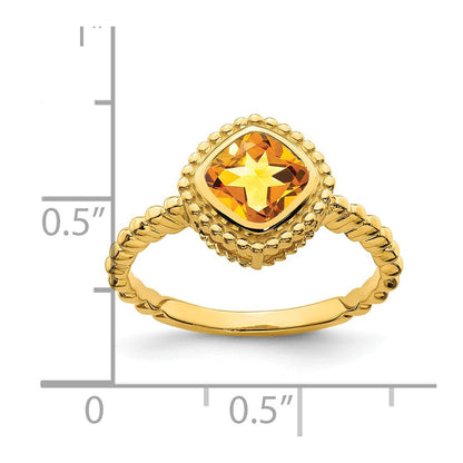 Massiv 14K Gelbgold Kissen Synthetisch Citrin Ring