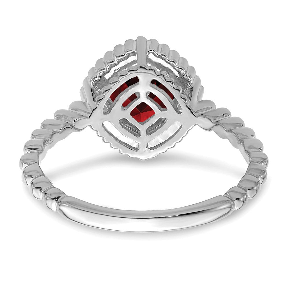 14K Weißgold Ring mit Granat im Kissenschliff