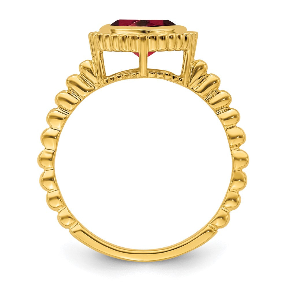 Massiv 14K Gelbgold Kissen Synthetisch Granat Ring