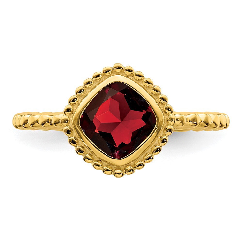 Massiv 14K Gelbgold Kissen Synthetisch Granat Ring