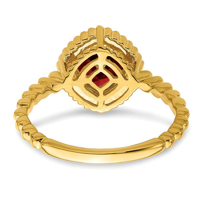 Massiv 14K Gelbgold Kissen Synthetisch Granat Ring