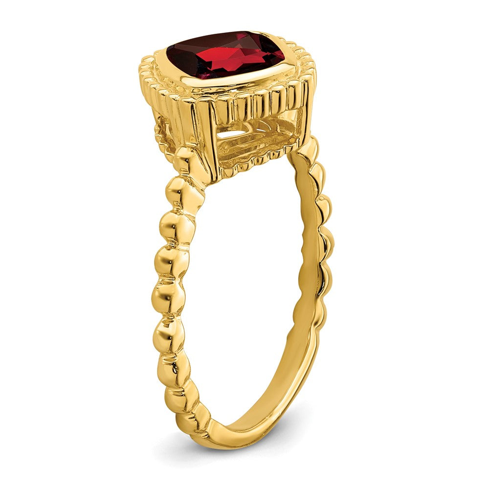 Massiv 14K Gelbgold Kissen Synthetisch Granat Ring