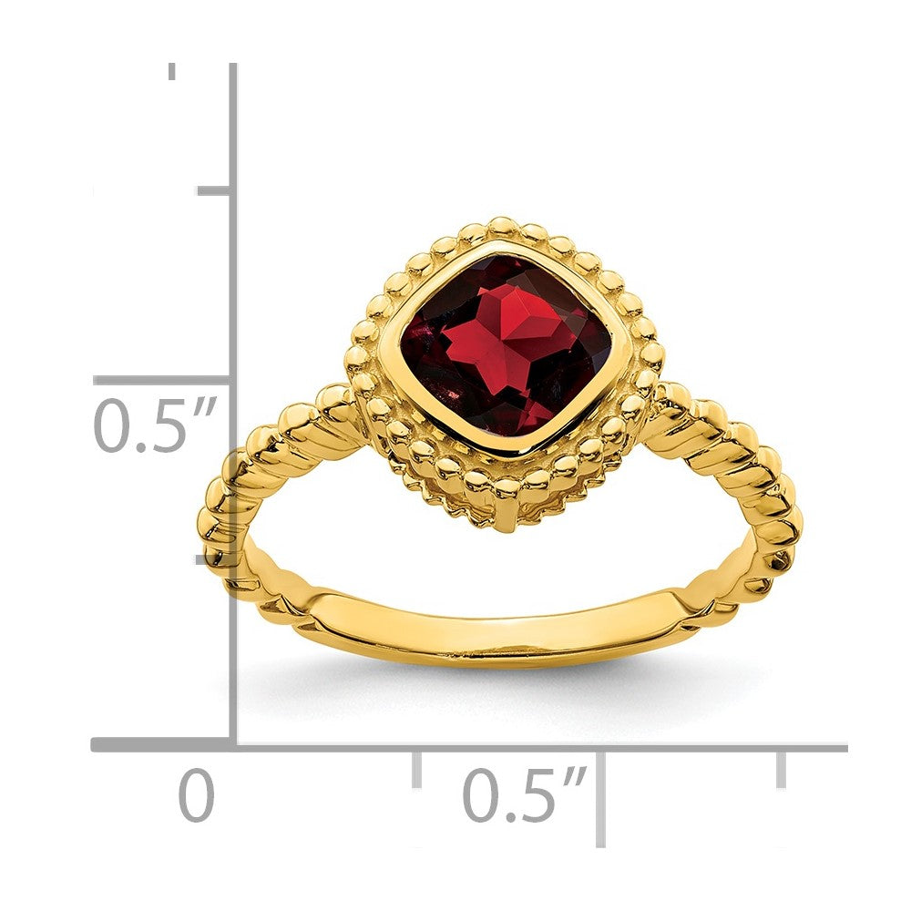 Massiv 14K Gelbgold Kissen Synthetisch Granat Ring