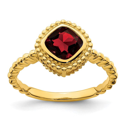 Massiv 14K Gelbgold Kissen Synthetisch Granat Ring