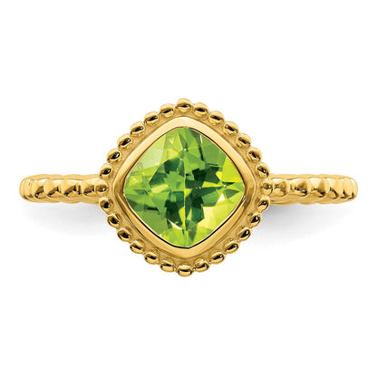 10K Gelbgold Kissen Peridot Ring