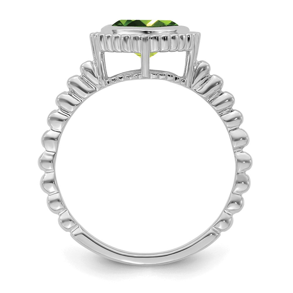 Massiv 14K Weißgold Kissen Synthetisch Peridot Ring
