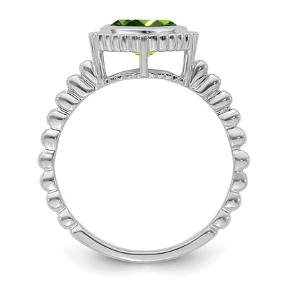 Massiv 14K Weißgold Kissen Synthetisch Peridot Ring