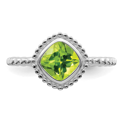 Massiv 14K Weißgold Kissen Synthetisch Peridot Ring